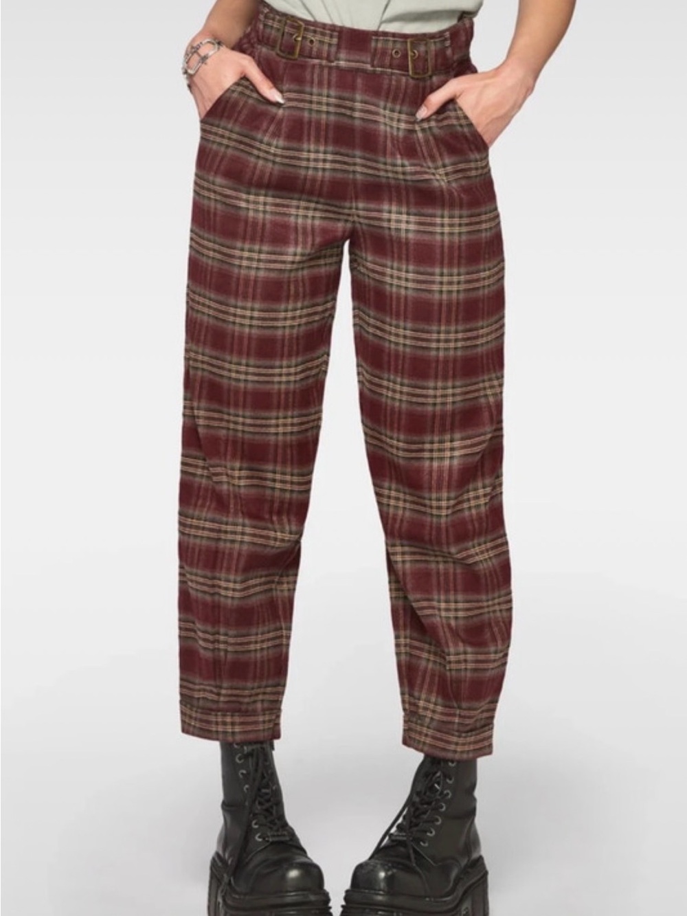 DISTURBIA plaid Maroon women’s Trousers - Casual Straight Leg Pants